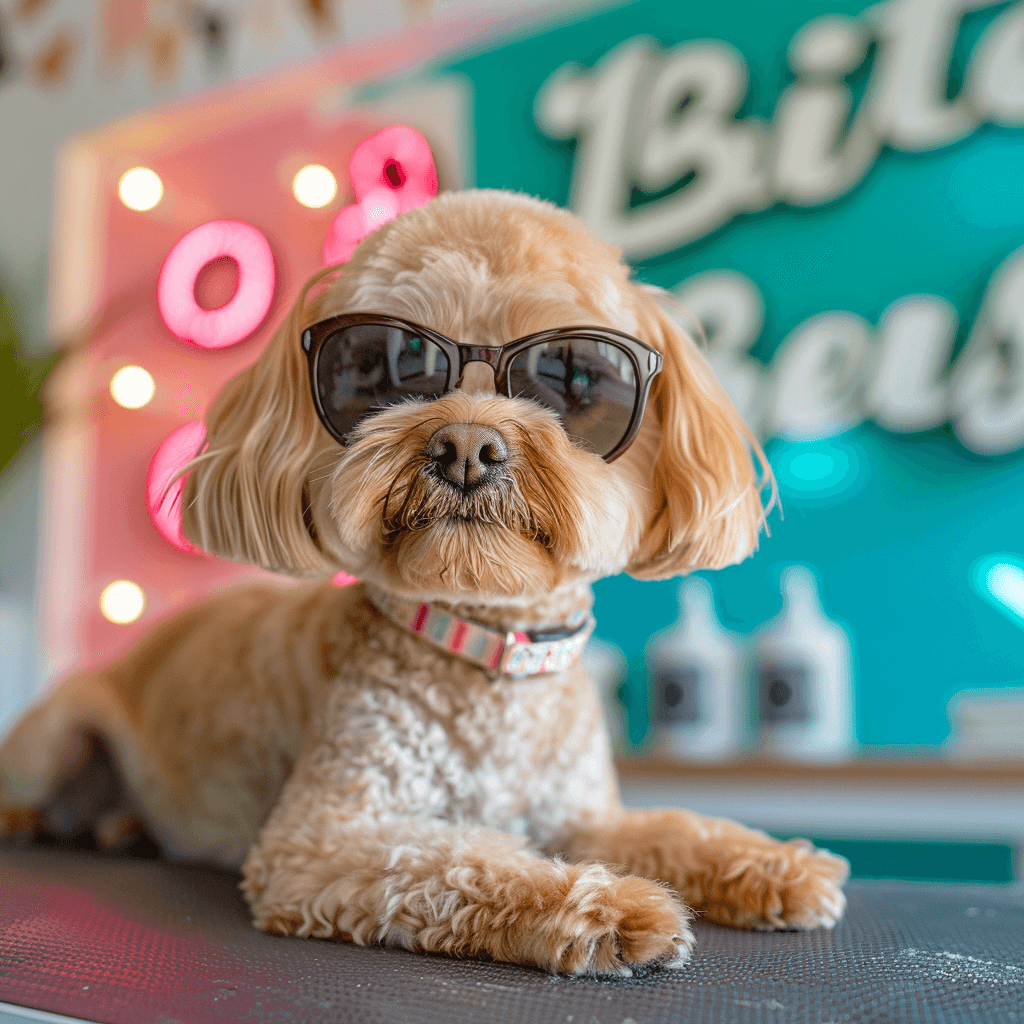 cute dog at grooming salon